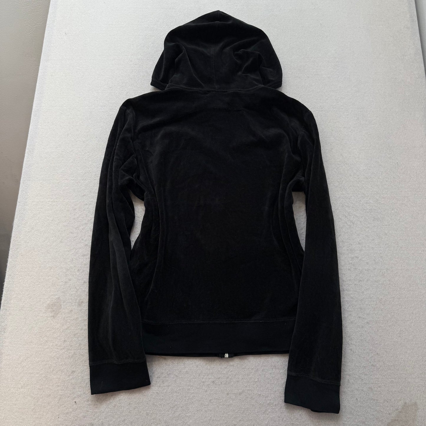 Juicy Couture Women's Jet Black Velour Full Zip Hoodie Kangaroo Pockets Size XL