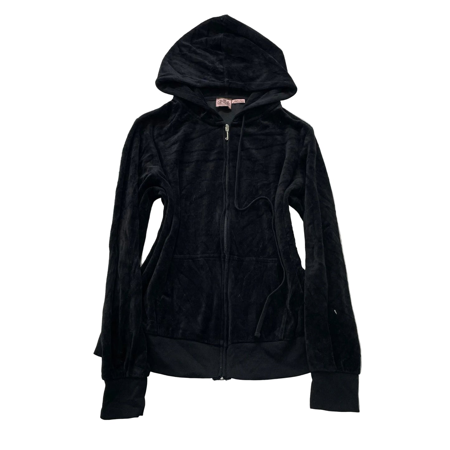 Juicy Couture Women's Black Velour Zip-Up Hoodie Drawstring Pockets Y2k Size XL