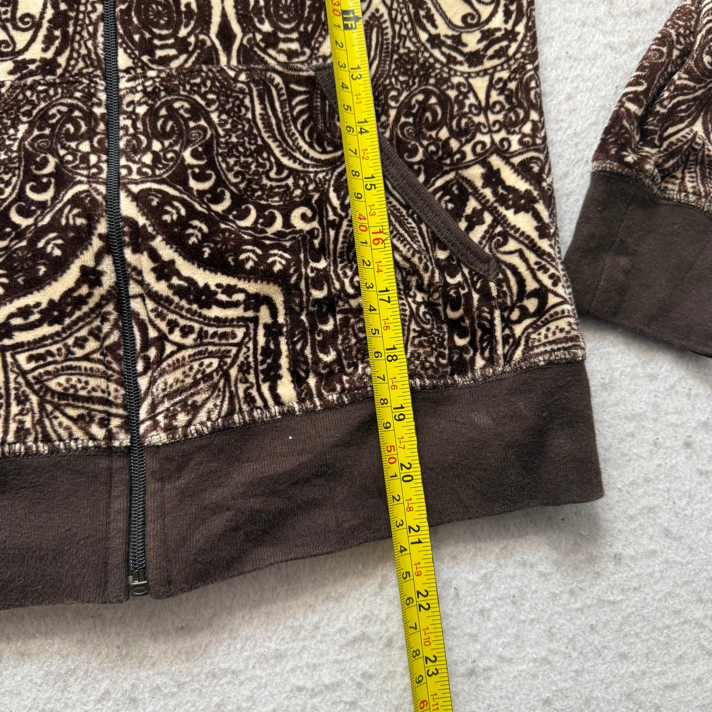 RARE 2003 Vtg Juicy Couture Brown Paisley Velour Hoodie All-Over Pattern Size S