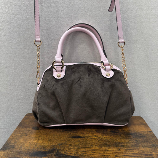 Vintage Juicy Couture brown velour mini bowler bag pink sequin logo heart charm