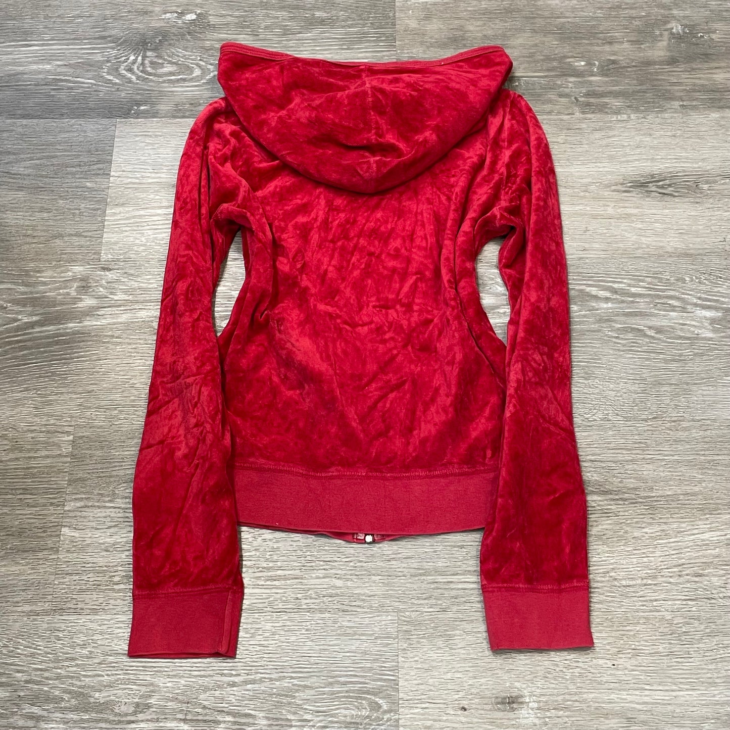 2003 Vintage Juicy Couture Women Rich Red Velour Zip-Up Hoodie Loungewear Size L