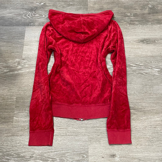 2003 Vintage Juicy Couture Women Rich Red Velour Zip-Up Hoodie Loungewear Size L
