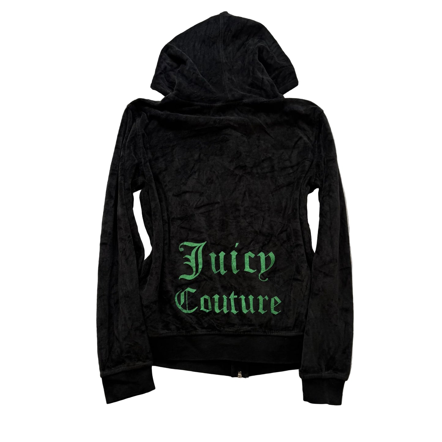 Juicy Couture Womens Charcoal Grey Velour Zip-Up Hoodie Graphic Logo Y2K Size XL