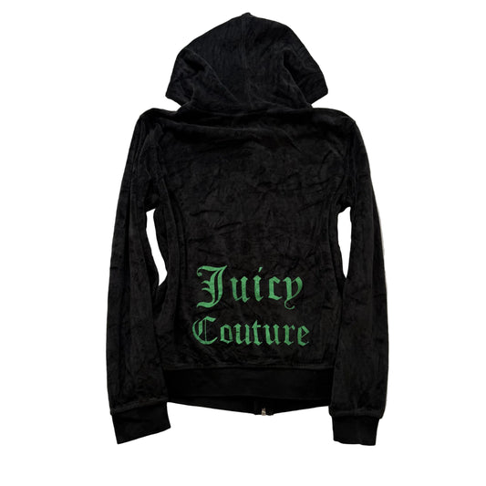Juicy Couture Womens Charcoal Grey Velour Zip-Up Hoodie Graphic Logo Y2K Size XL