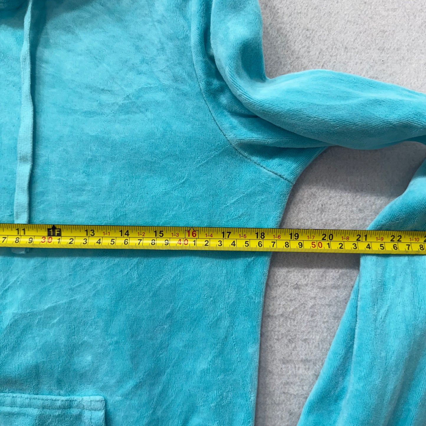 Juicy Couture Women's Turquoise Velour Full Zip Hoodie Drawstring Pockets Size M