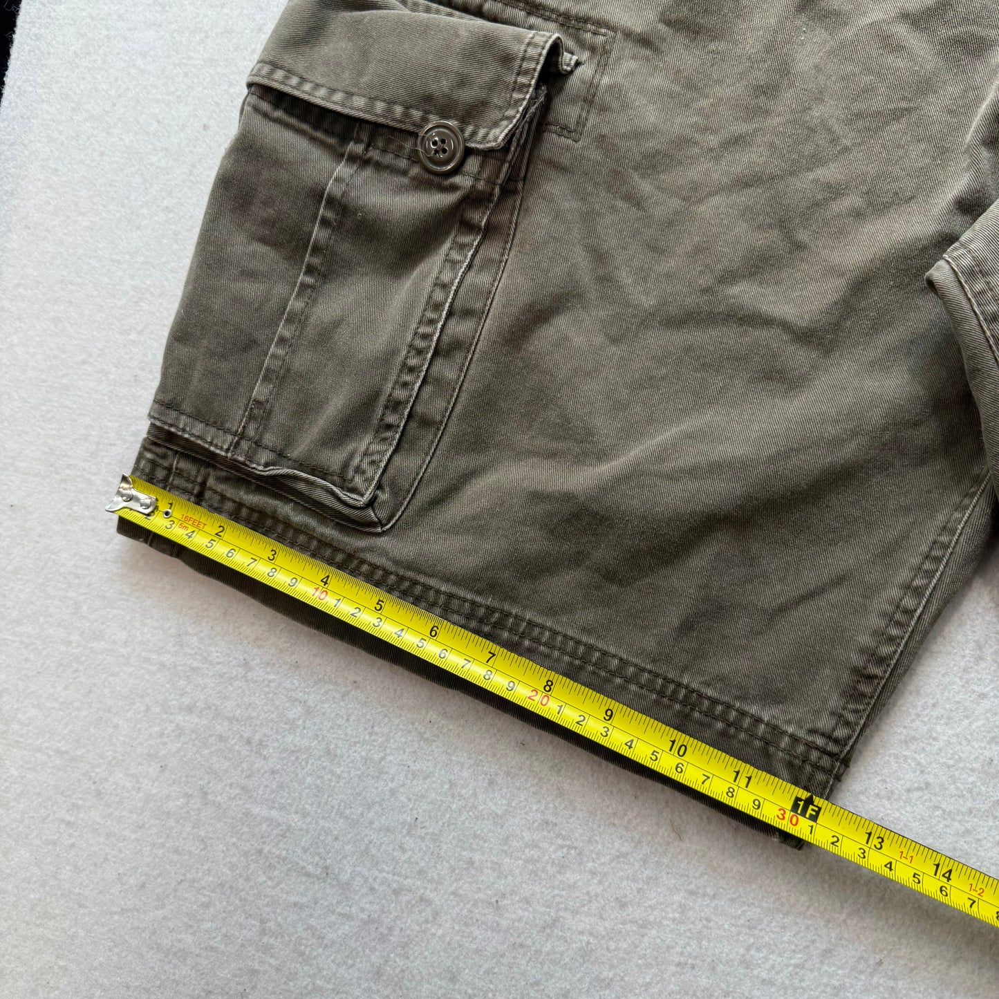 Men's Olive Green Cotton Relaxed Cargo Shorts Utility Pockets Streetwear Size 36