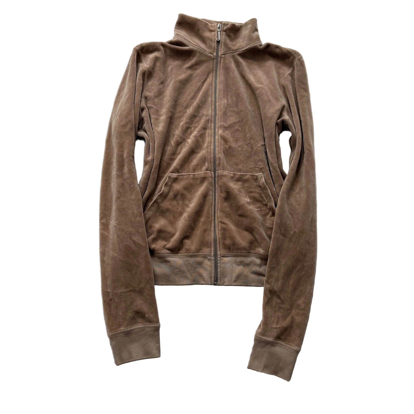 Vintage Juicy Couture Women's Camel Velour Full Zip Track Jacket Pockets Size L