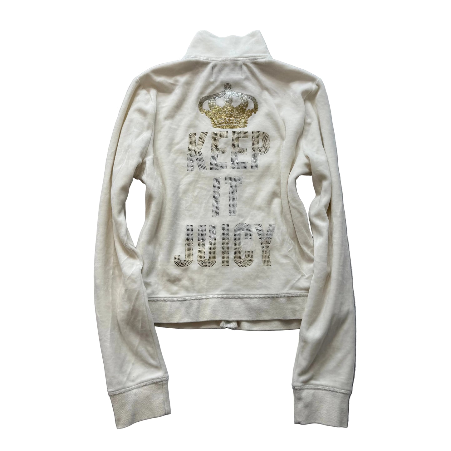 Juicy Couture Icons Keep It Juicy Women's White Velour Track Jacket Logo Size M