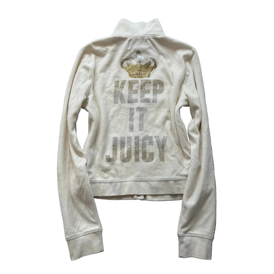 Juicy Couture Icons Keep It Juicy Women's White Velour Track Jacket Logo Size M