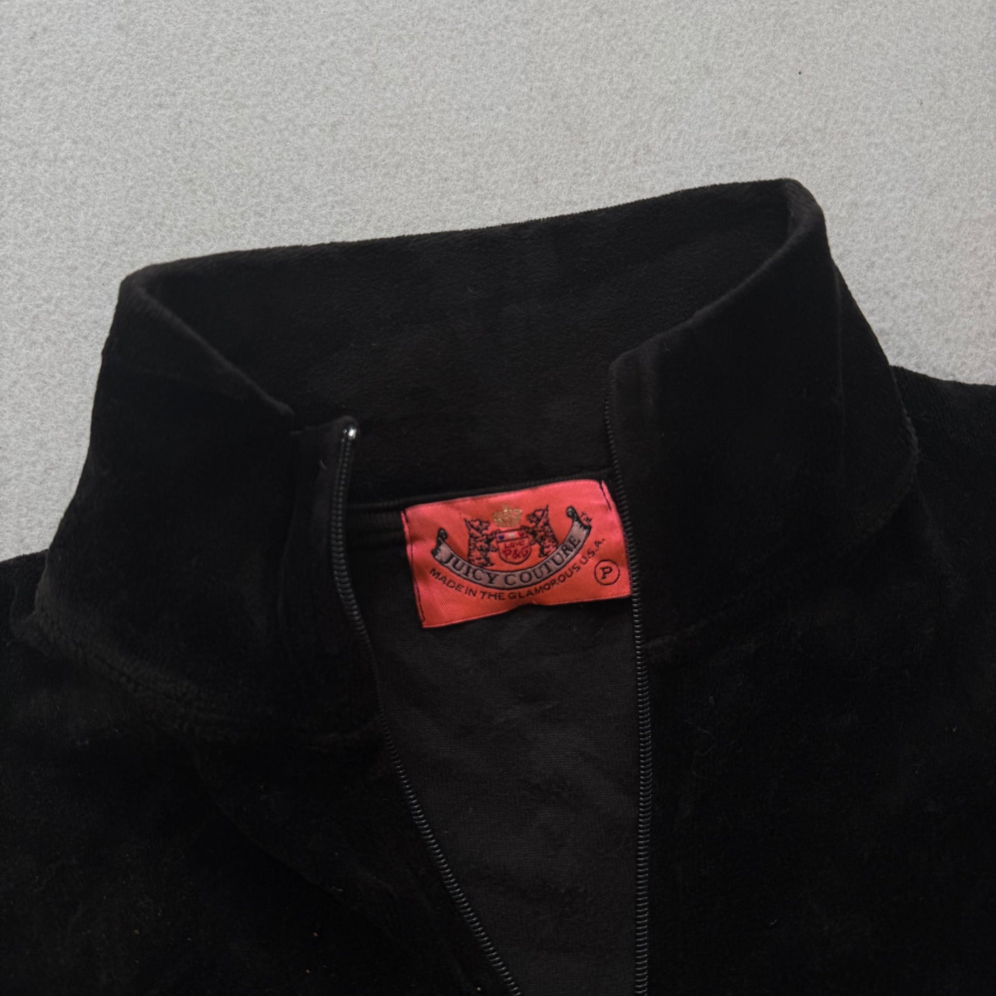 2003 Vtg Juicy Couture Women's Black Velour Zip-Up Track Jacket Mock Neck Size P
