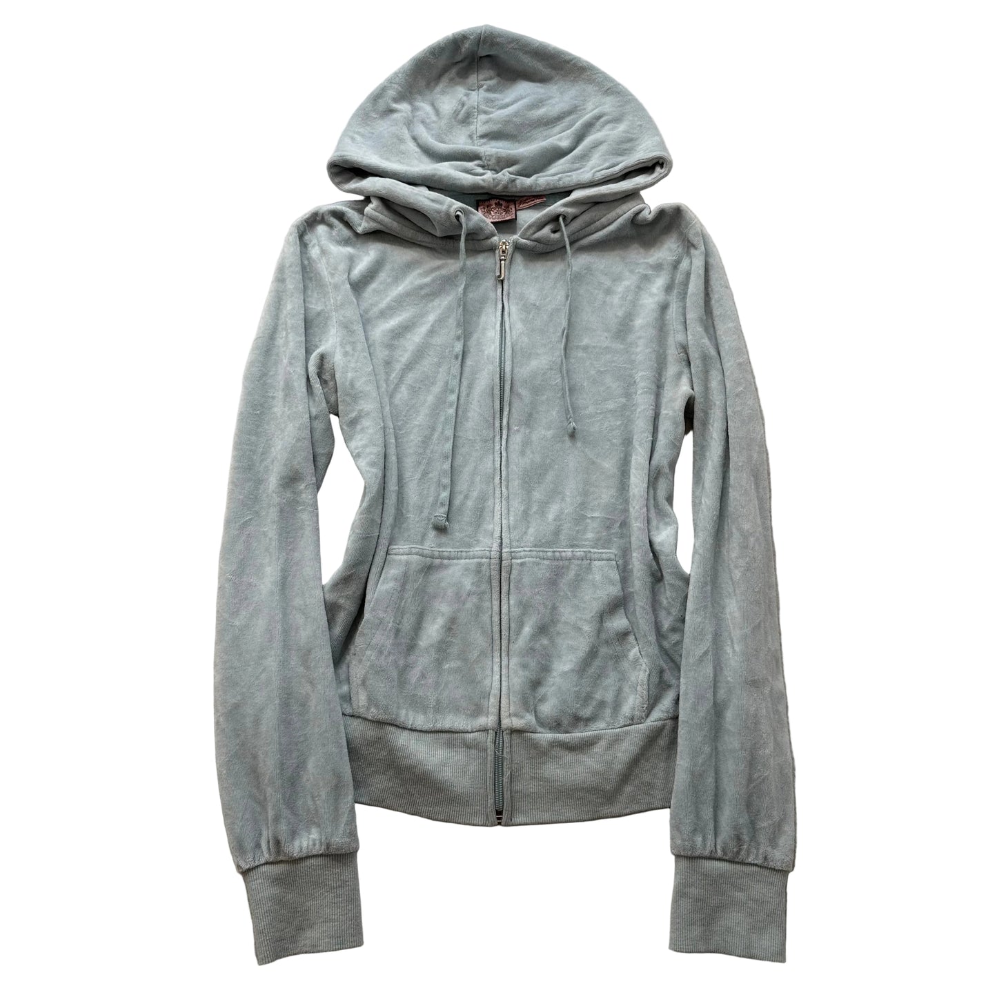Juicy Couture Women's Light Gray Velour Zip-Up Hoodie Drawstring Pockets Size M