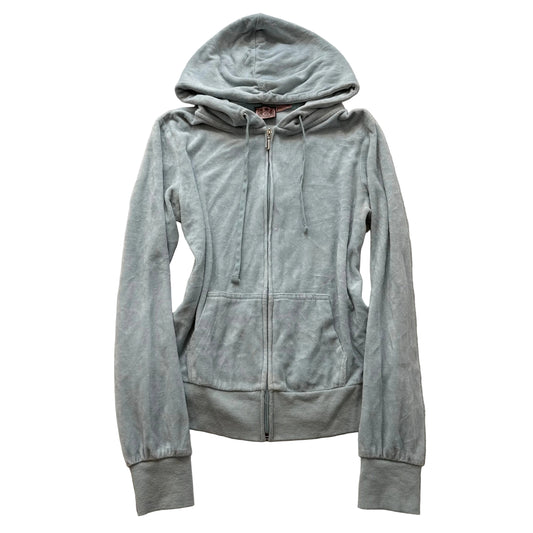 Juicy Couture Women's Light Gray Velour Zip-Up Hoodie Drawstring Pockets Size M