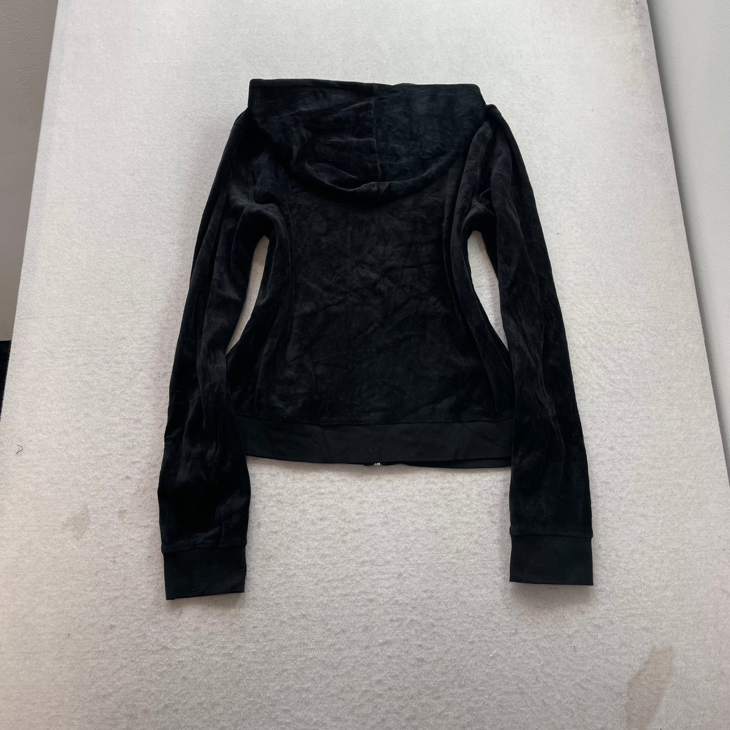 Juicy Couture Womens Black Velour Tracksuit Set Y2k Hoodie & Flared Pant Size XL
