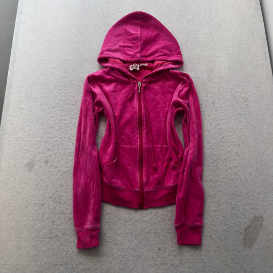 Vintage Juicy Couture Women Hot Pink Velour Tracksuit Set Hoodie & Pant Size S/M