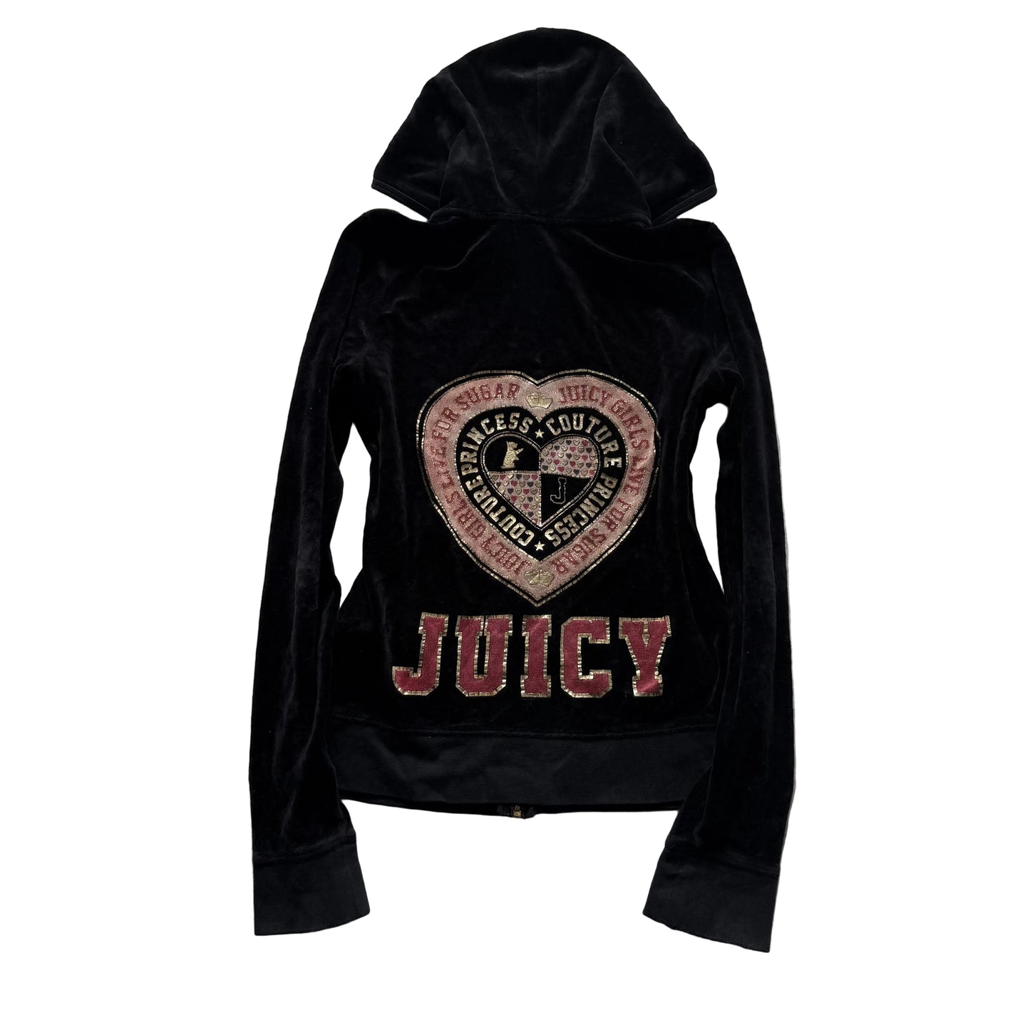 Juicy Couture “Juicy Girls Live For Sugar” Womens Black Velour Hoodie Size 14