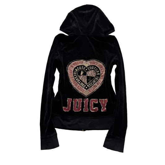 Juicy Couture “Juicy Girls Live For Sugar” Womens Black Velour Hoodie Size 14