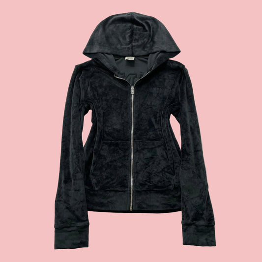Victoria's Secret PINK Women's Black Velour Zip-Up Hoodie Loungewear Y2k Size S