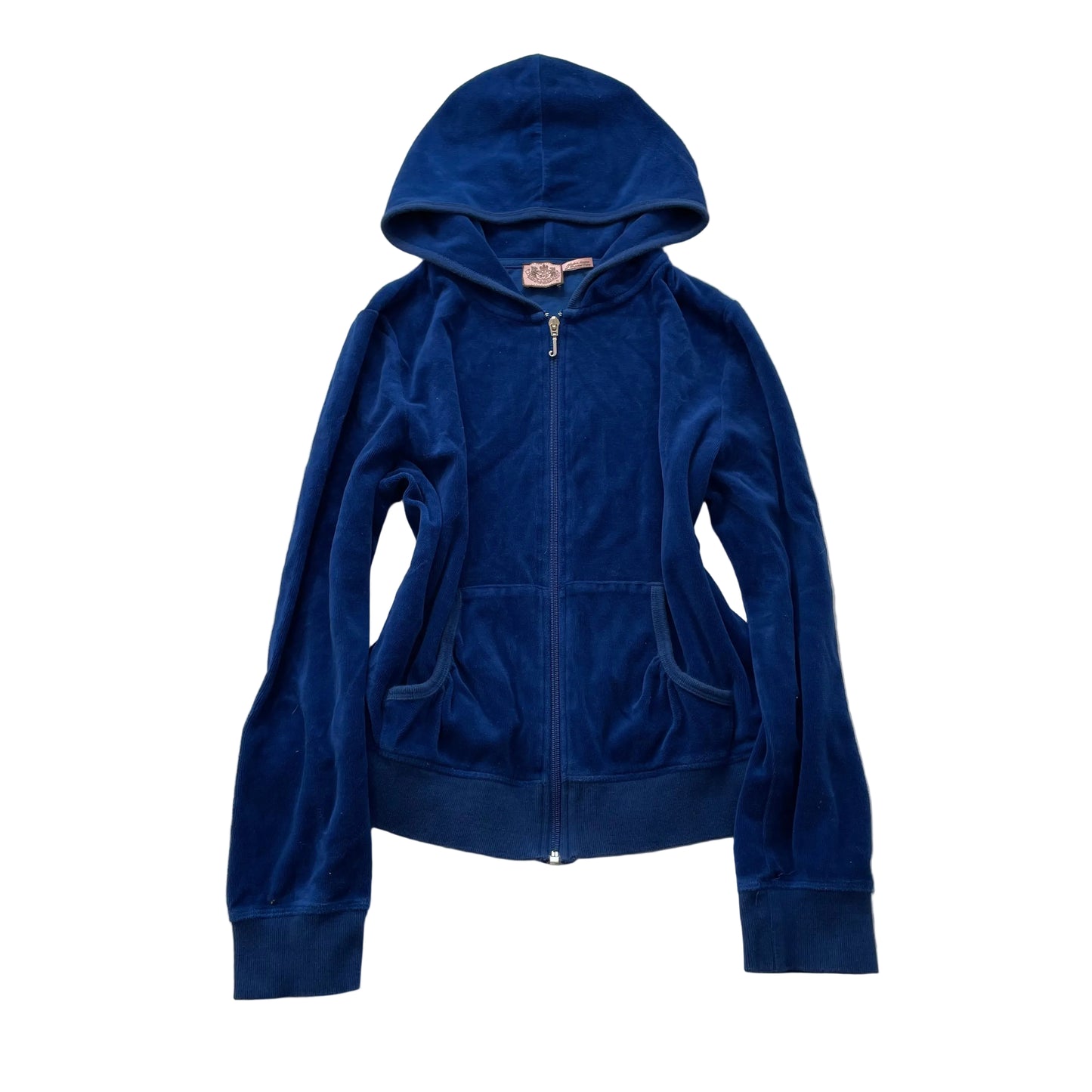Juicy Couture Women's Navy Blue Velour Zip-Up Hoodie Loungewear Pockets Size XL