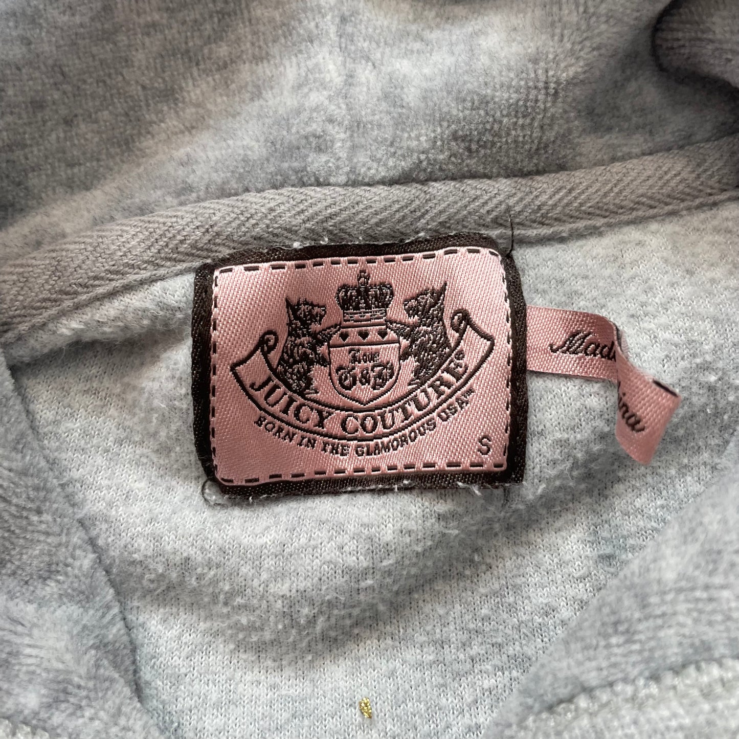 Vintage Juicy Couture Women's Gray Velour Zip Up Hoodie Rhinestones Logo Size S