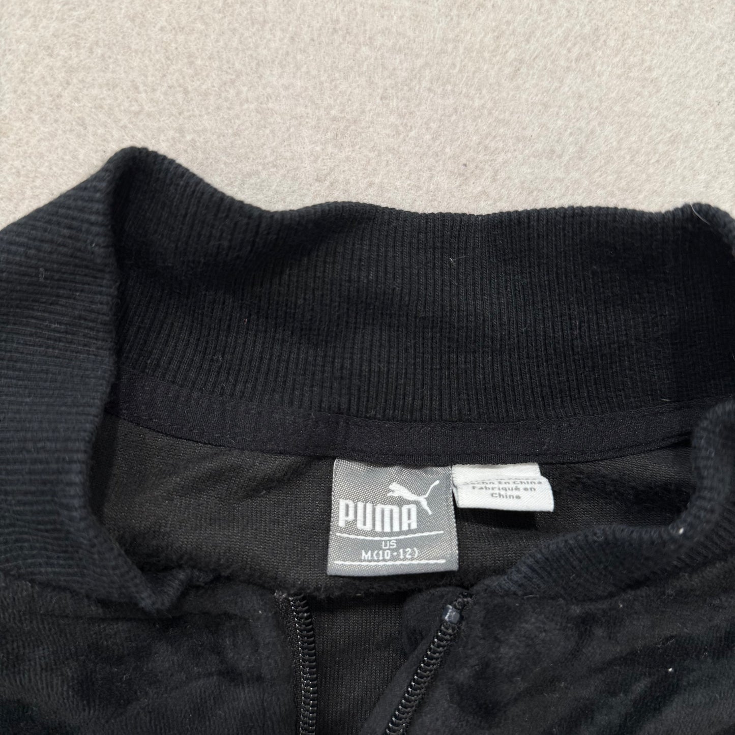 Puma Womens Jet Black Velour Full Zip Track Jacket Slash Pockets Logo Y2K Size M