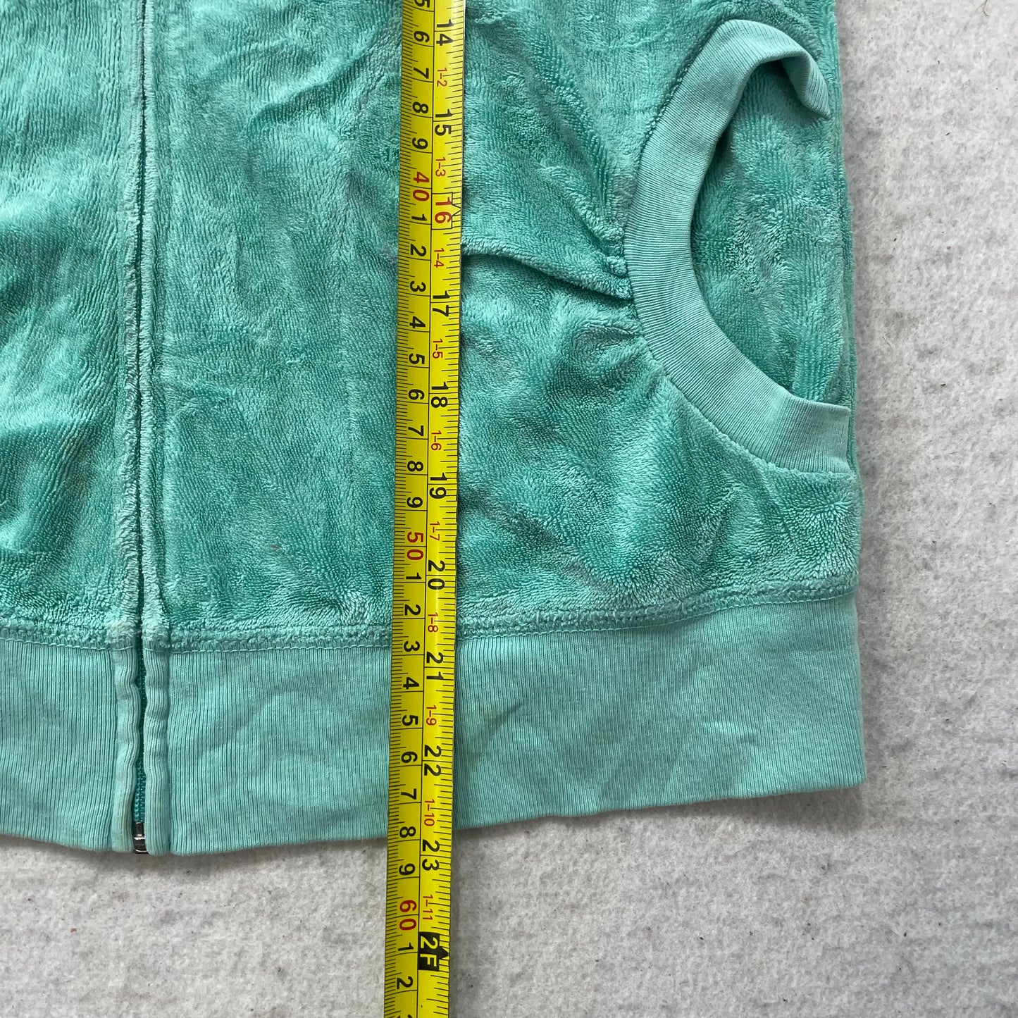 Vintage Juicy Couture Womens Teal Terry Cloth Hoodie Short Sleeve Graphic Size L
