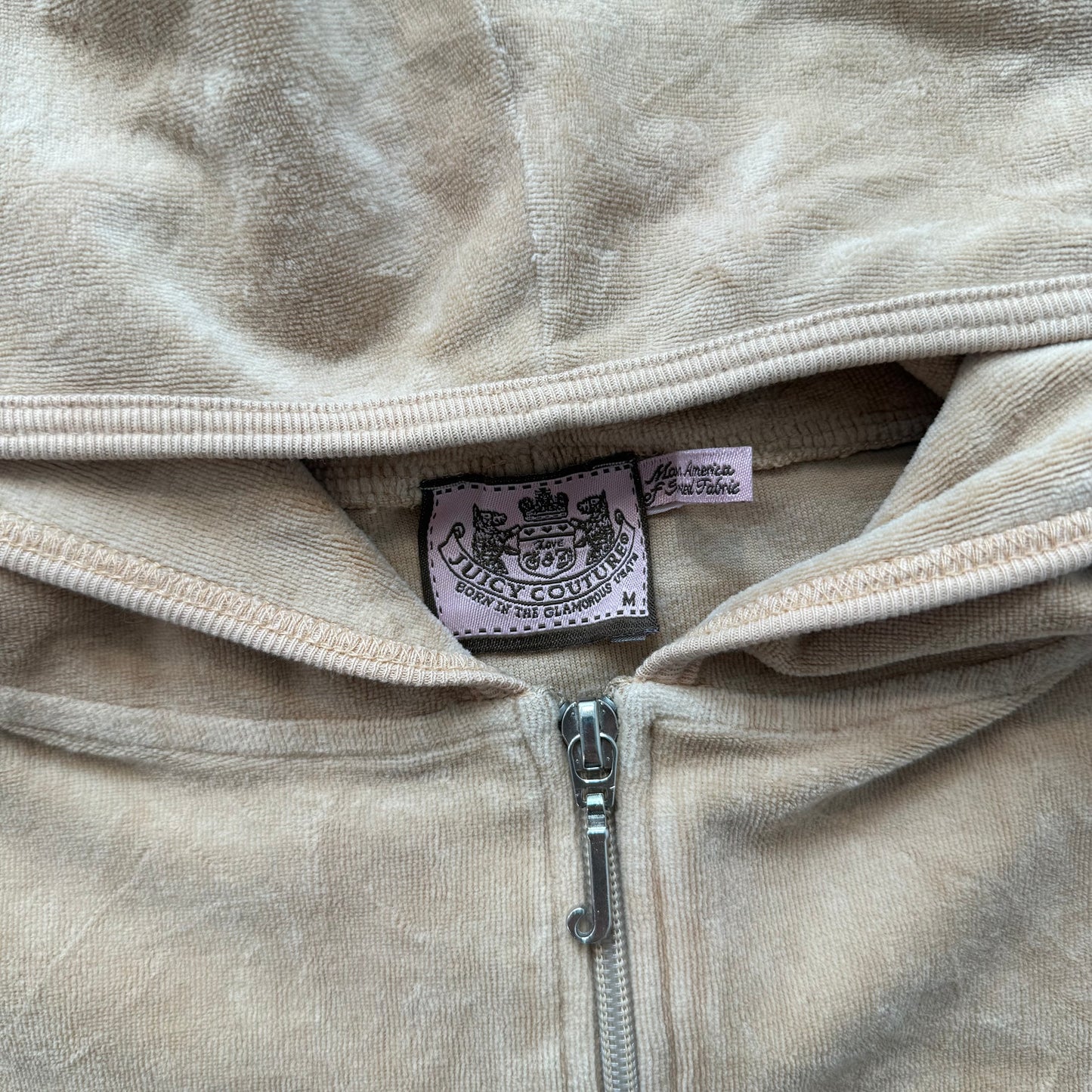 Juicy Couture Women's Camel Velour Zip Up Hoodie Kangaroo Pockets Preppy Size M