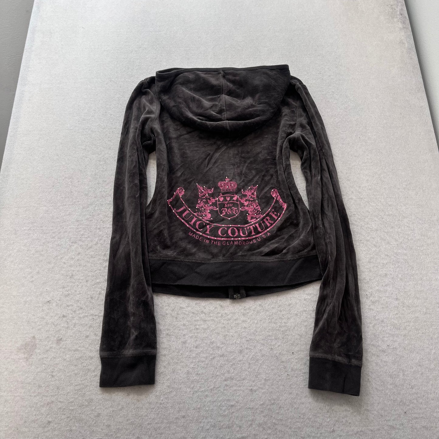 Juicy Couture Scottie Dogs Women's Charcoal Gray Velour Tracksuit Set Size M/L