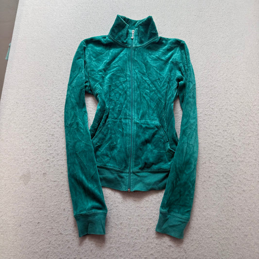Vintage Juicy Couture Scottie Dogs Womens Teal Velour Zip-Up Track Jacket Size S