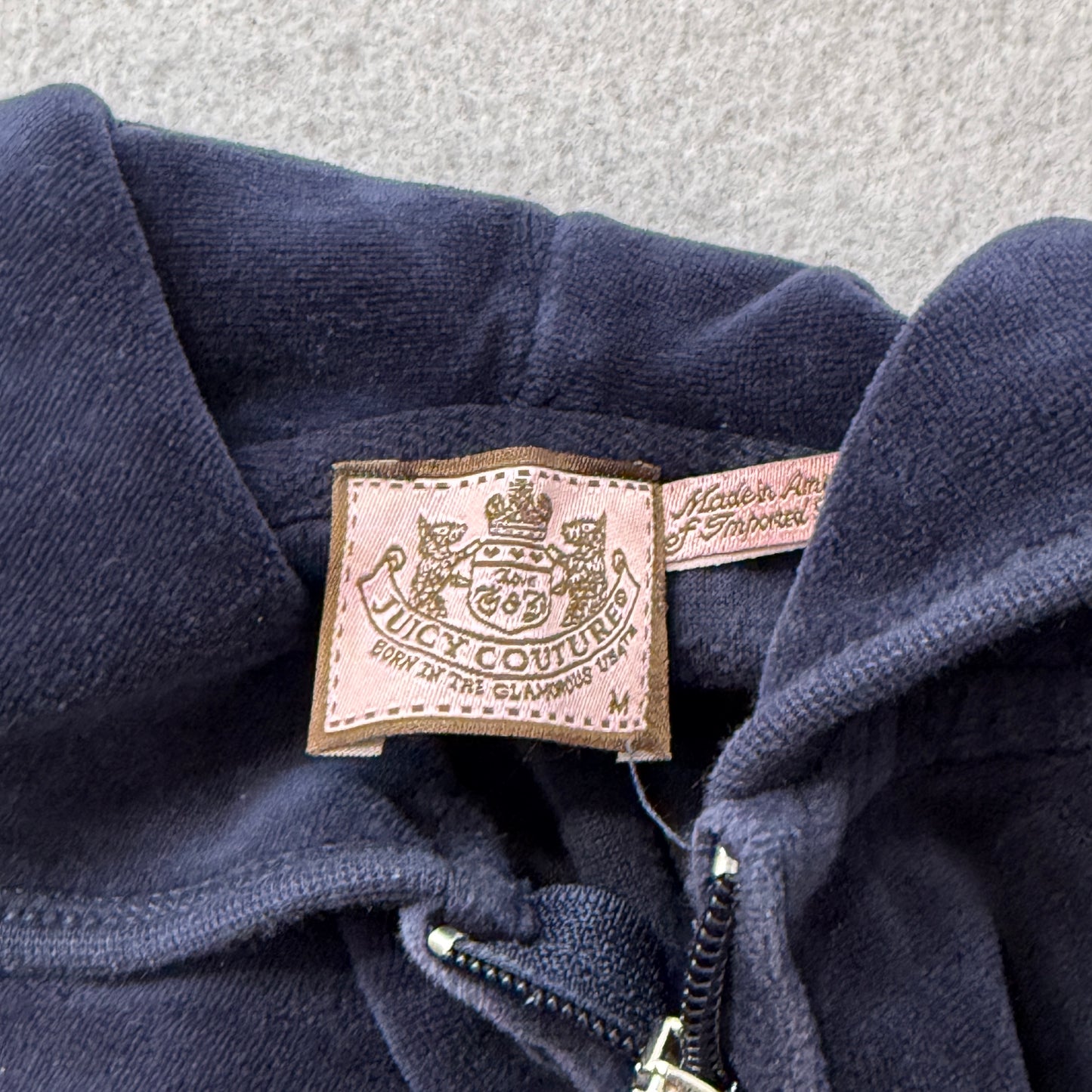 Juicy Couture Scottie Dogs Women's Navy Blue Velour Zip-Up Hoodie Logo Size M
