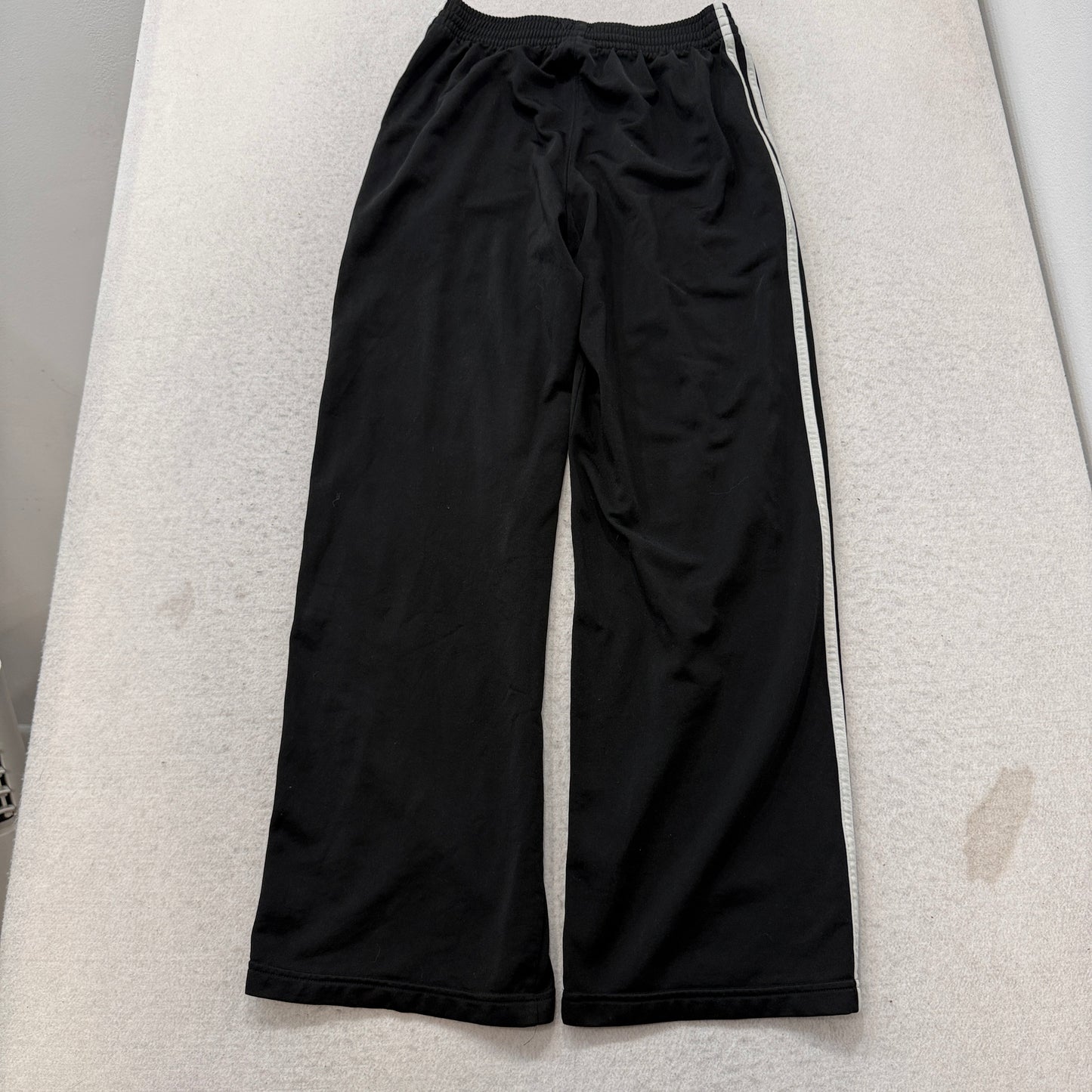 Adidas Women's Black Wide Leg High Rise Track Pant Drawstring 3-Striped Logo - M
