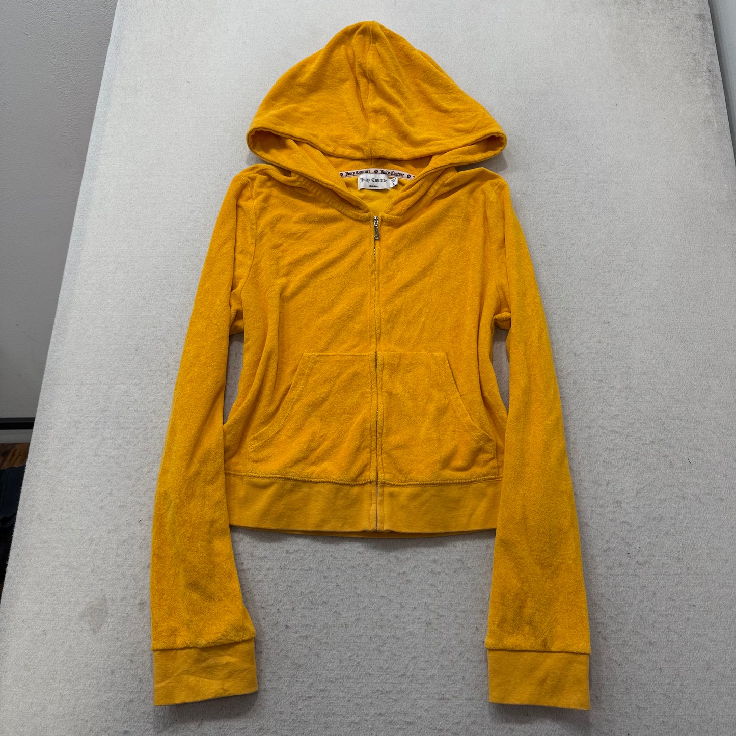 Juicy Couture Women's Yellow Terry Cloth Zip-Up Hoodie Palm Tree Graphic Size XL