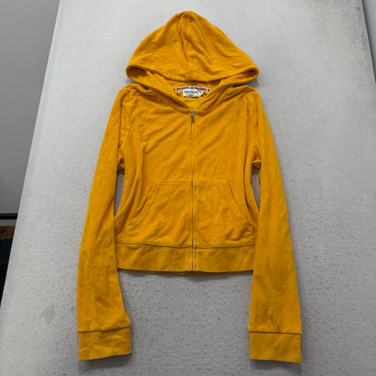 Juicy Couture Women's Yellow Terry Cloth Zip-Up Hoodie Palm Tree Graphic Size XL