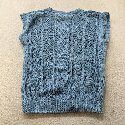 Vintage Hunters Glen Womens Blue Cable Knit Sweater Vest V-Neck Chunky Size M