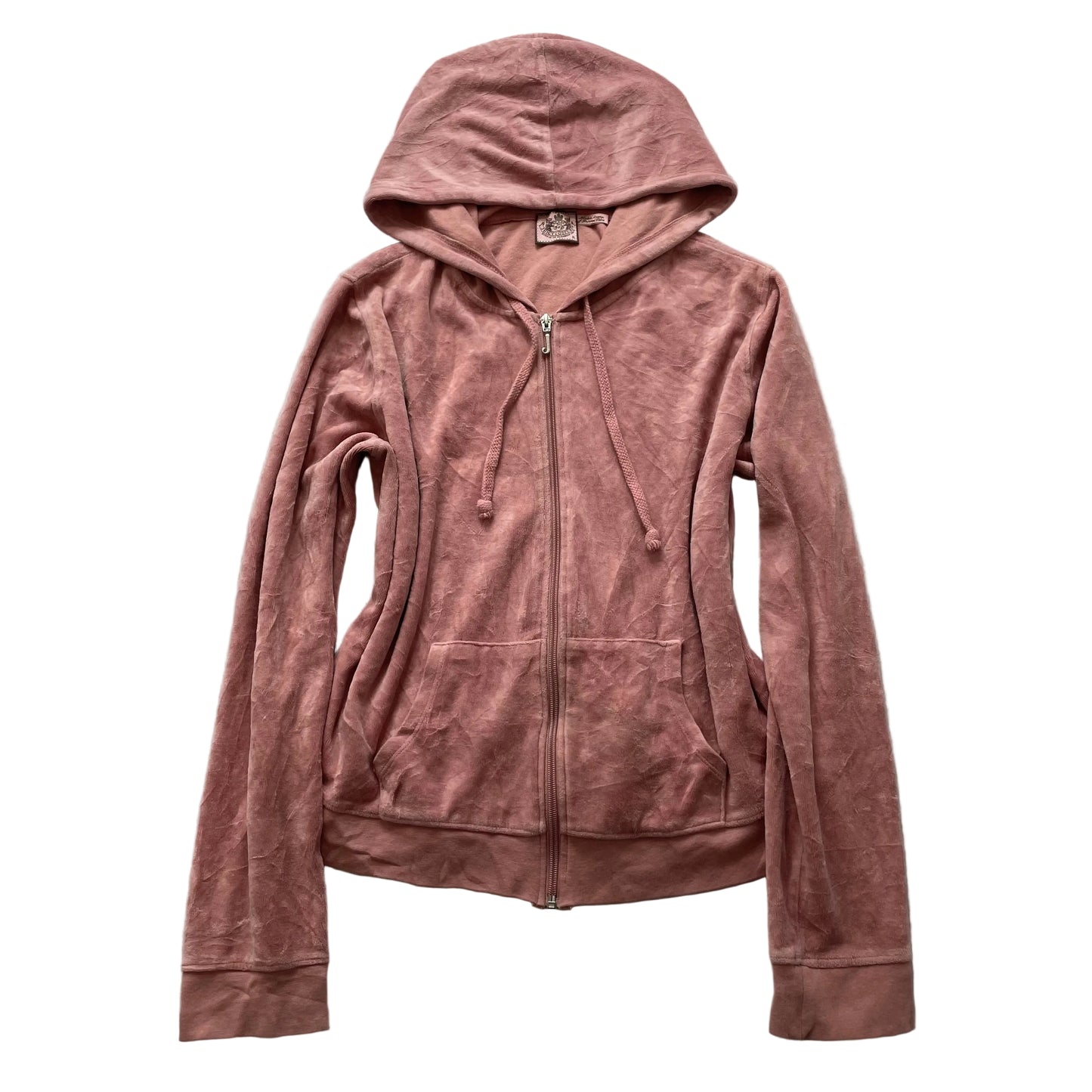 Juicy Couture Women's Dusty Rose Velour Full Zip Hoodie Pockets Preppy Size XL