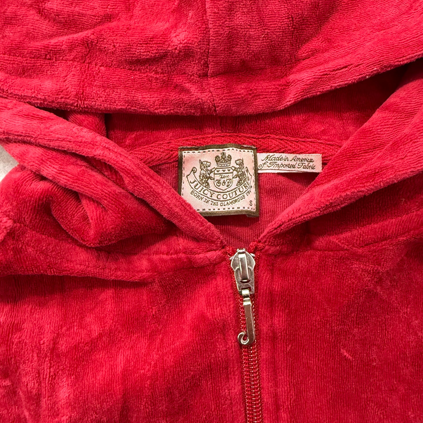 Vintage Juicy Couture Womens Ruby Red Velour Zip Up Hoodie Loungewear Y2K Size S