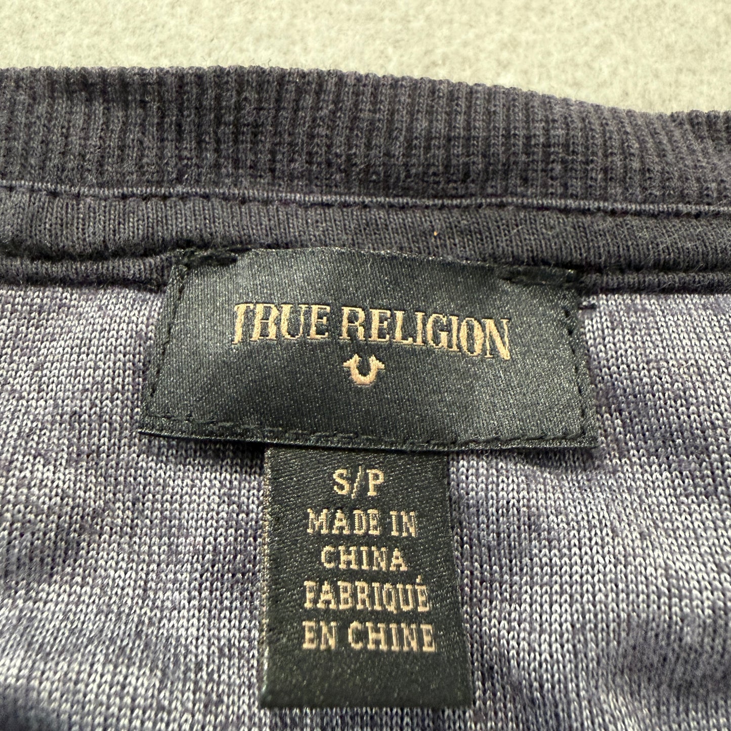 True Religion Women's Deep Purple Velour Crop Top Dropped Shoulders Side Zip - S