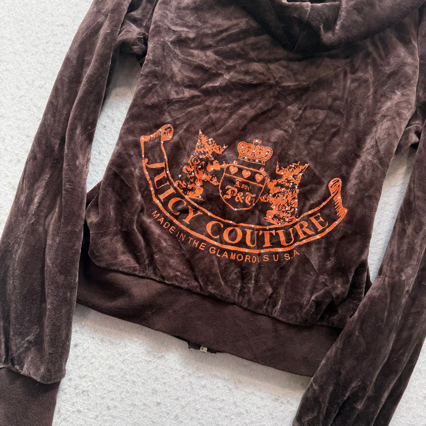 Vintage Juicy Couture Scottie Dogs Womens Dark Brown Velour Zip-Up Hoodie Size L