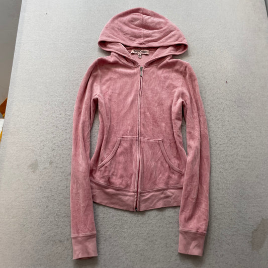 Juicy Couture Women's Pink Velour Zip-Up Hoodie Scottie Dog Logo Y2k Size M