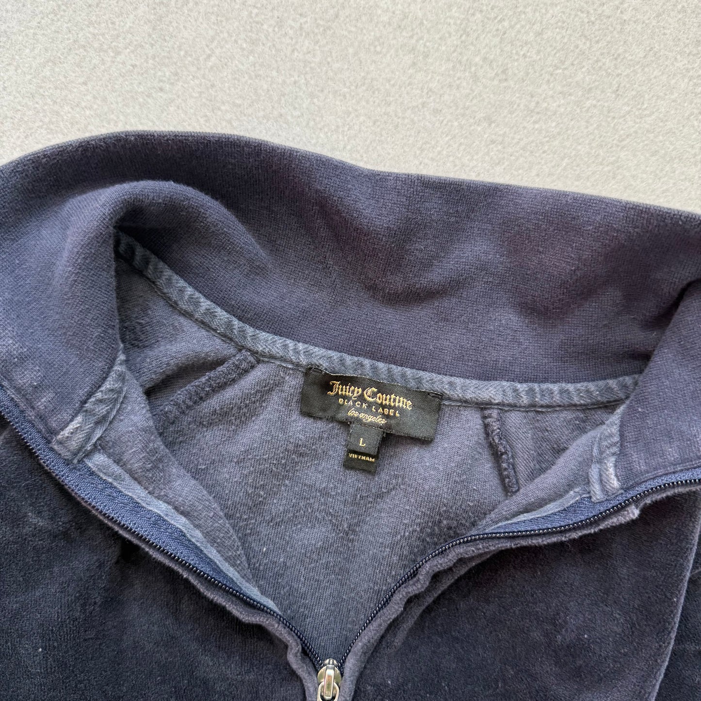 Juicy Couture Women's Navy Velour Full Zip Track Jacket Y2k Black Label Size L