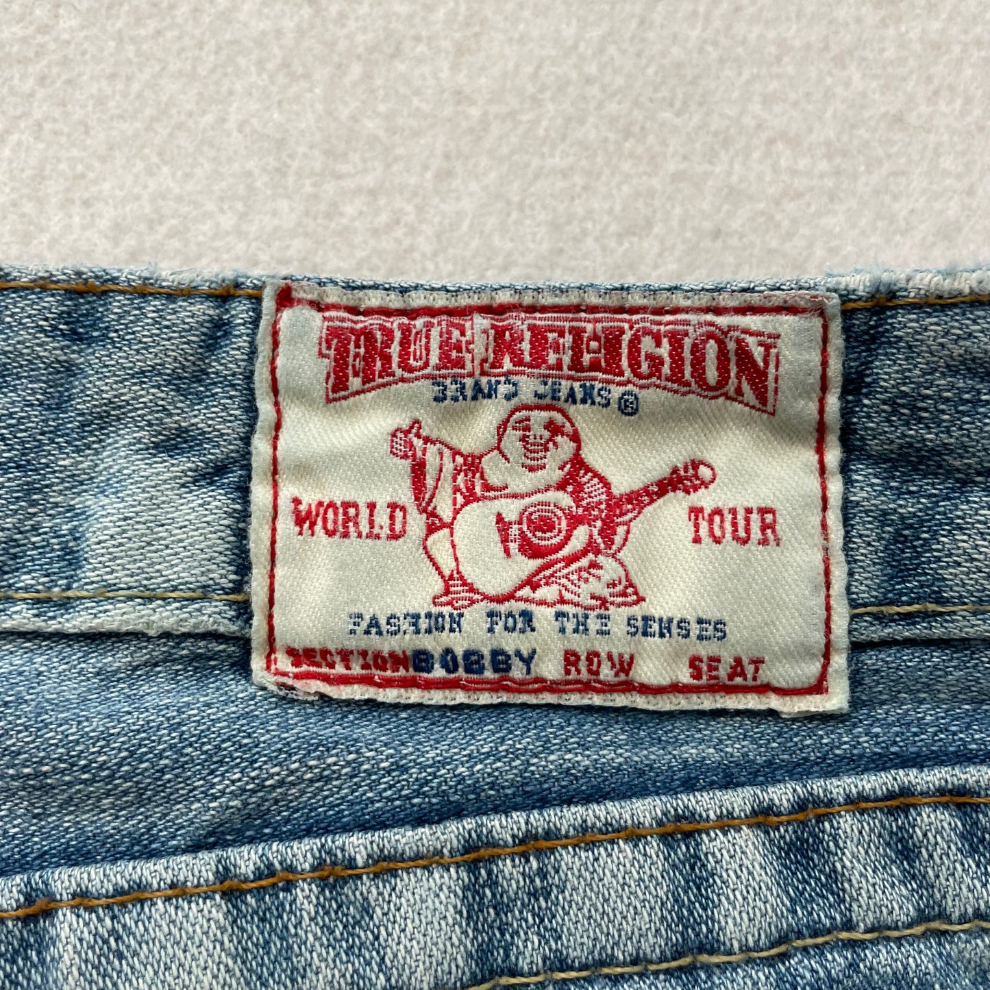 True Religion Bobby Women's Blue Denim Jeans Distressed Raw Hem USA Made Size 30