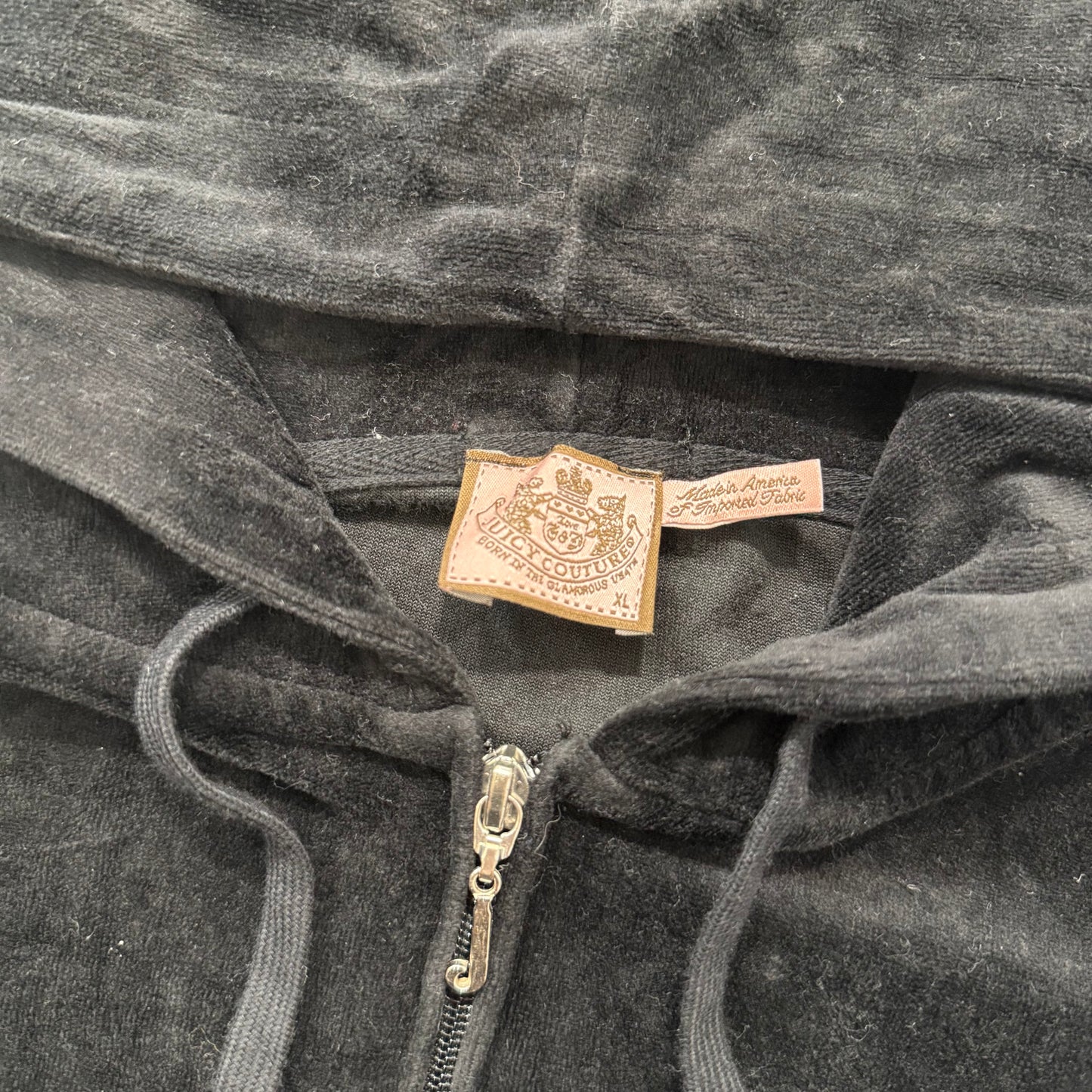 Juicy Couture Black Velour Tracksuit Set Zip Up Hoodie & Flare Pant Logo Size XL