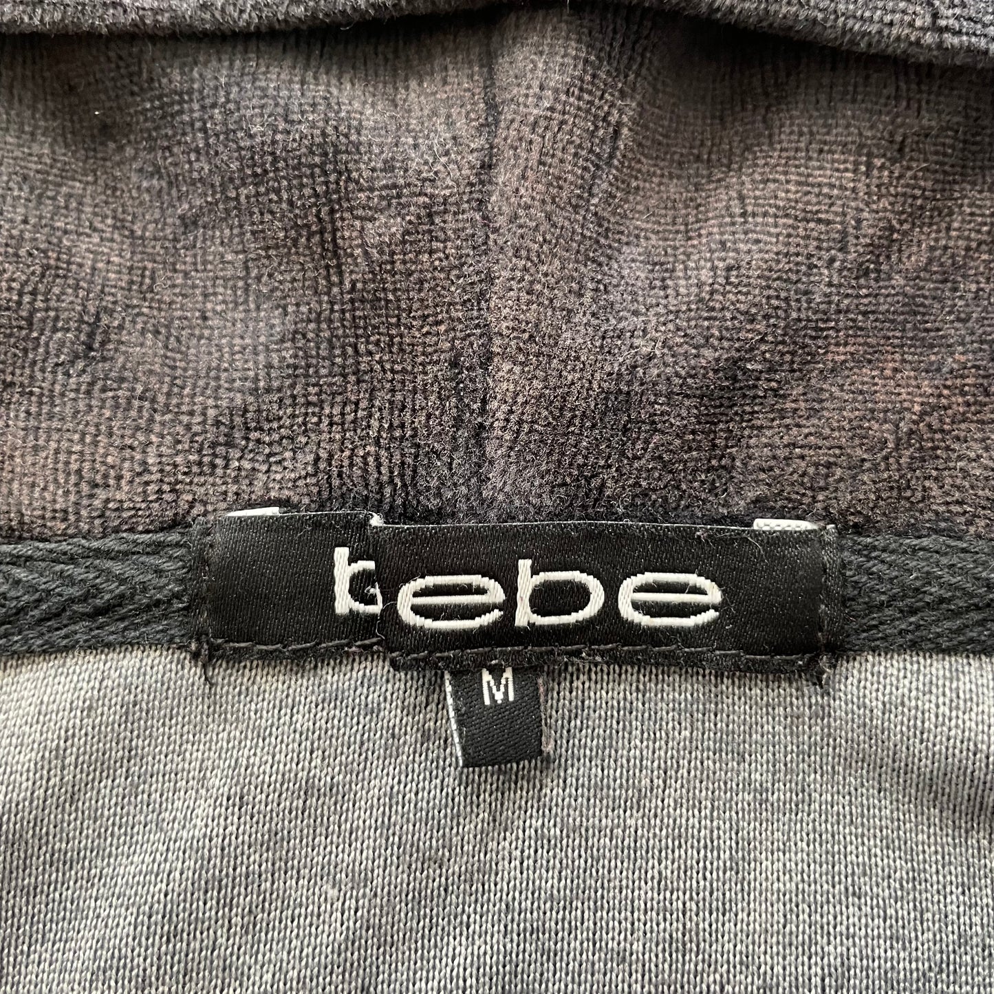 Bebe Women Charcoal Grey Velour Zip-Up Long Sleeve Hoodie Rhinestone Logo Size M