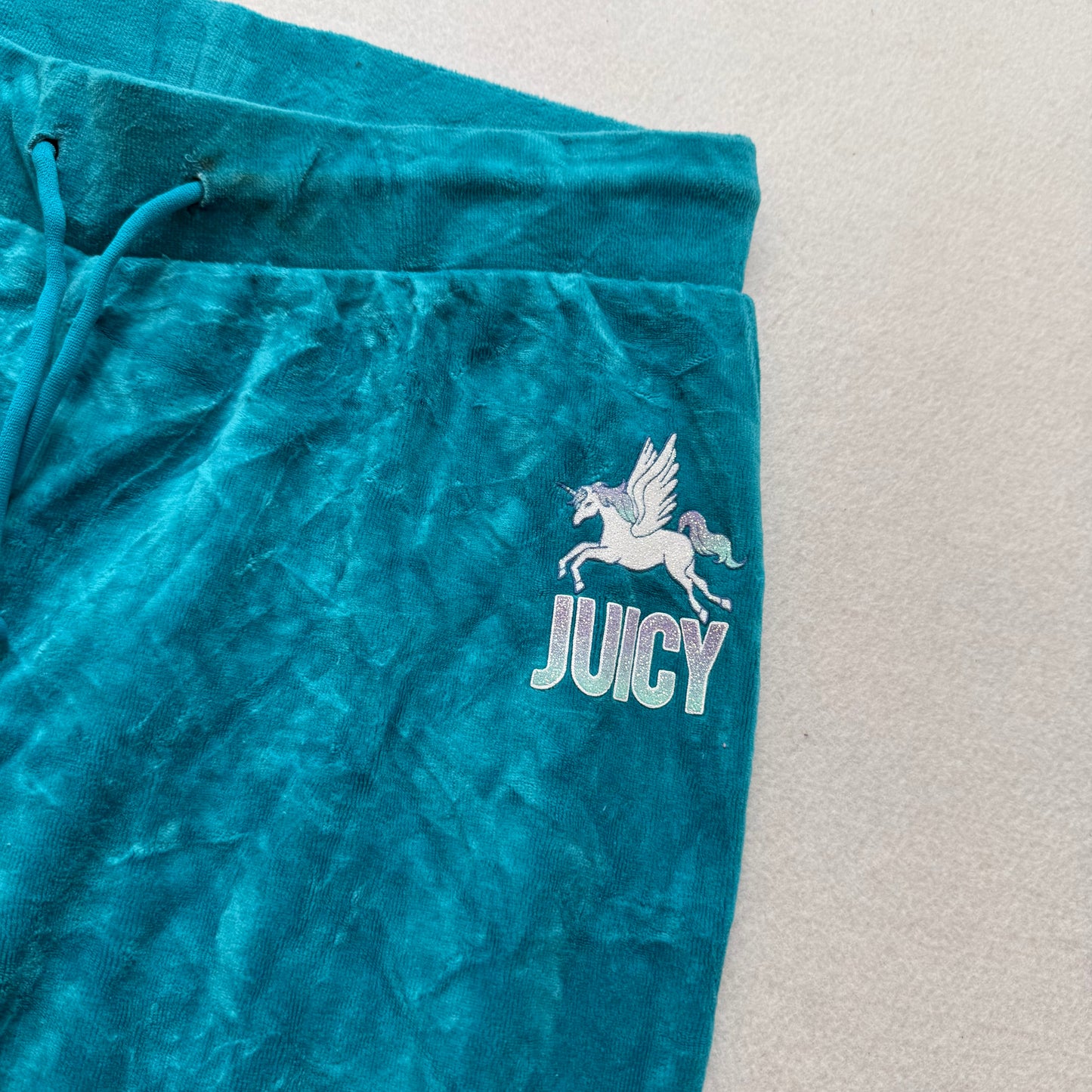 Juicy Couture Womens Teal Velour Flared Track Pant Horse Glitter Logo Y2K Size M