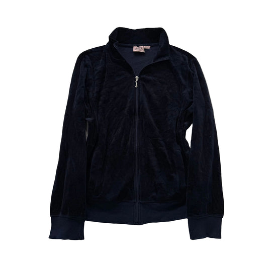 Juicy Couture Women Navy Blue Velour Full Zip Track Jacket Mock Neck Y2K Size XL