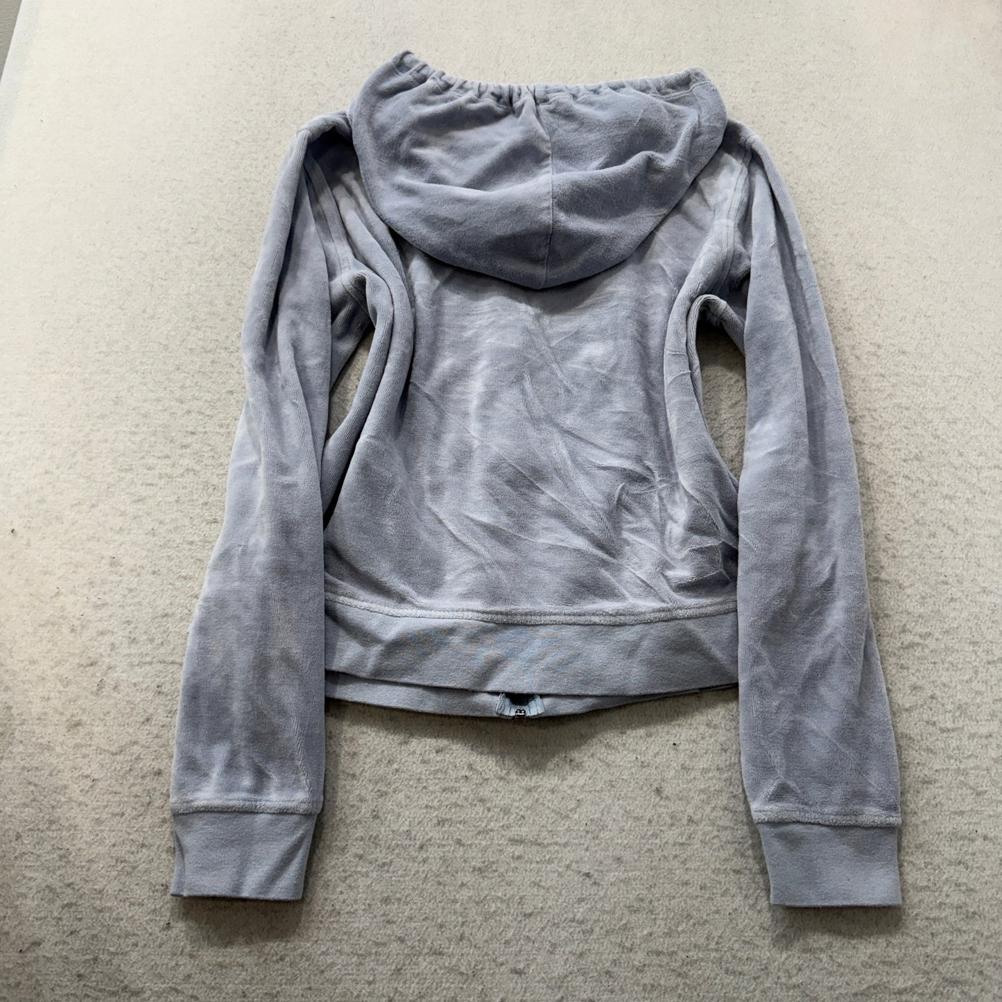 Juicy Couture Women's Grey Velour Zip-Up Hoodie Drawstring Pockets Casual Size M