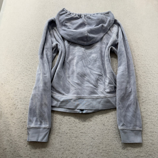 Juicy Couture Women's Grey Velour Zip-Up Hoodie Drawstring Pockets Casual Size M