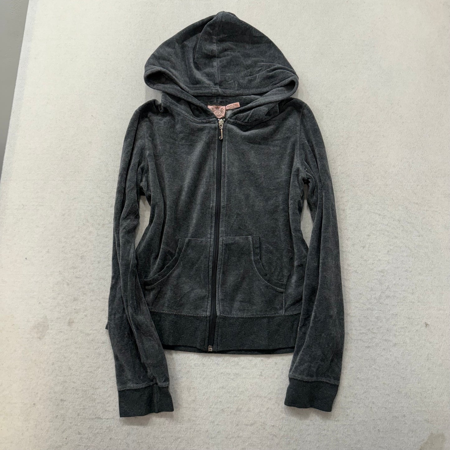 Juicy Couture Women's Charcoal Velour Tracksuit Set Hoodie & Flared Pant Size M/L