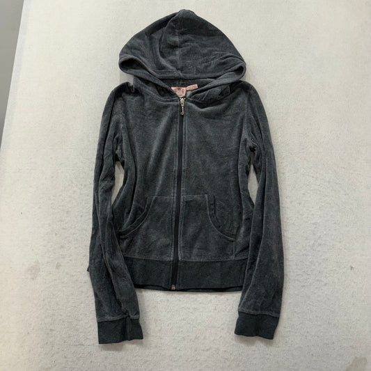 Juicy Couture Women's Charcoal Velour Tracksuit Set Hoodie & Flared Pant Size M/L