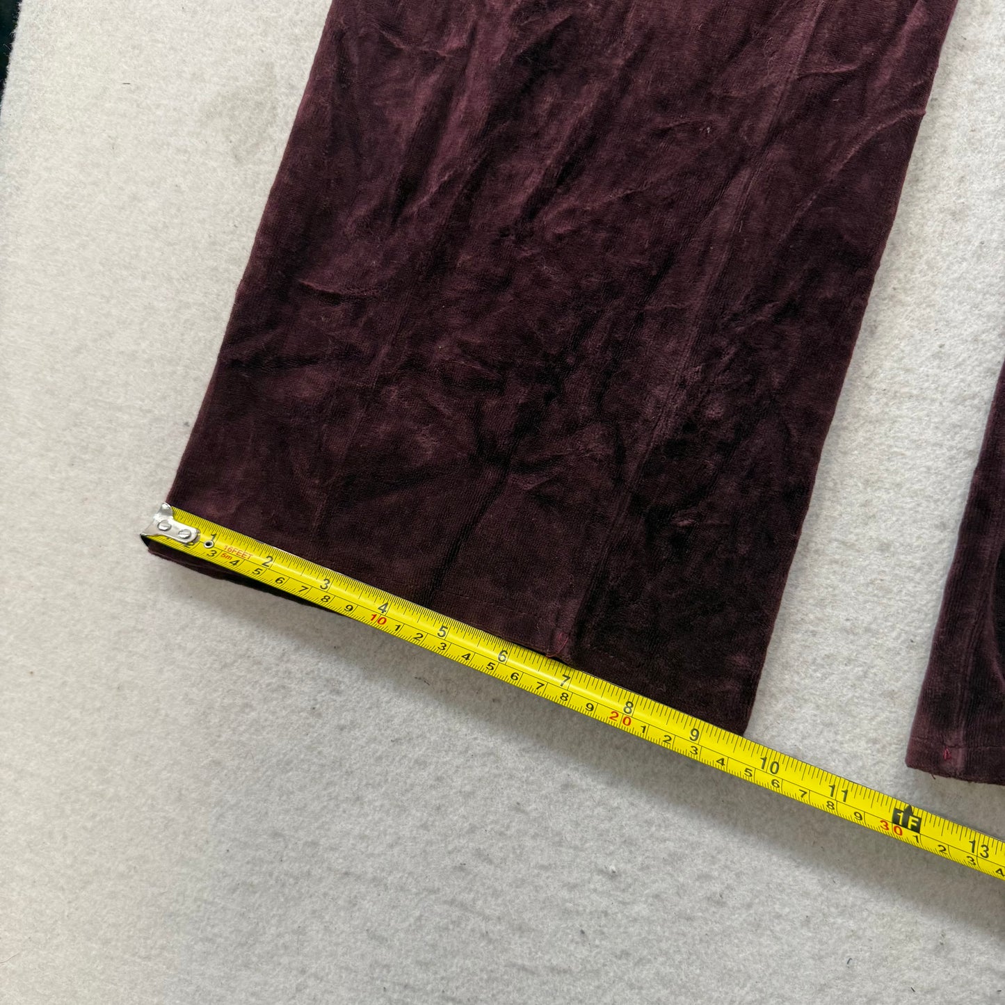 2003 Vtg Juicy Couture Womens Burgundy Velour Flare Track Pant Orange Tag Size S