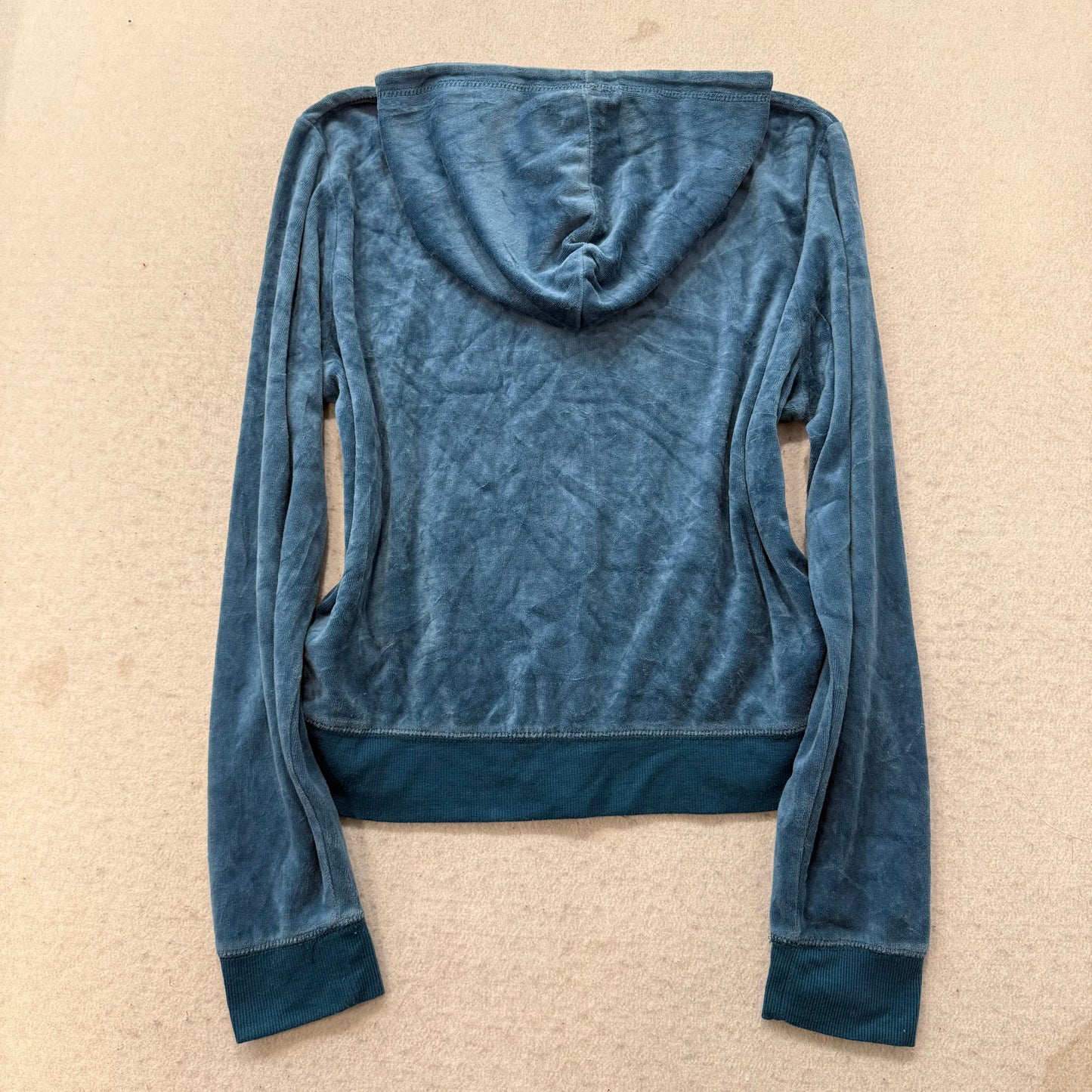 Vintage Juicy Couture Women's Steel Blue Velour Zip-Up Hoodie Pockets Y2k Size S